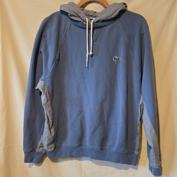 Lacoste Men's Medium Blue Sweatshirt with Tattersall Plaid Hood Sides - Picture 1 of 7